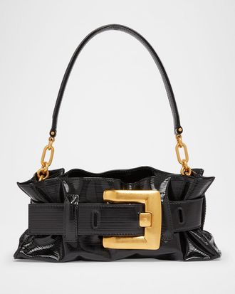 Balmain Anthem Mini Buckle Shoulder Bag in Calfskin Leather