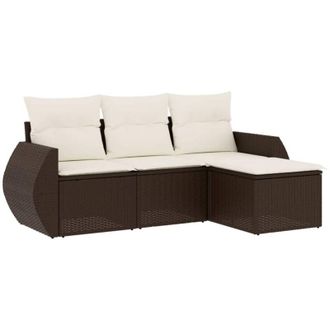 vidaXL Set De Sof&aacute;s De Jard&iacute;n 4 Pzas Y Cojines Rat&aacute;n Sint&eacute;tico Marr&oacute;n Vidaxl