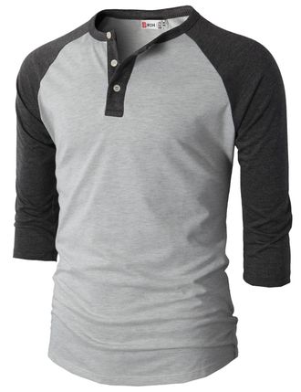 H2H Mens Casual Slim Fit T-Shirts Henley Shirts Raglan Long & 3/4 Sleeve Jersey Baseball T Shirts, Cmtts0174-charcoal, XS