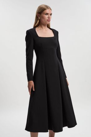 Karen Millen Womens Compact Stretch Sweetheart Neckline Midi Dress - Black - Size 14 UK