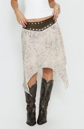 Princess Polly Dark Mirage Stud Asymmetric Skirt in Beige Multi at Nordstrom, Size 12