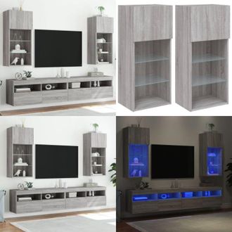 vidaXL Mobili TV con Luci LED 2pz Grigio Sonoma 40,5x30x90 cm - Luci LED RGB - Design a parete