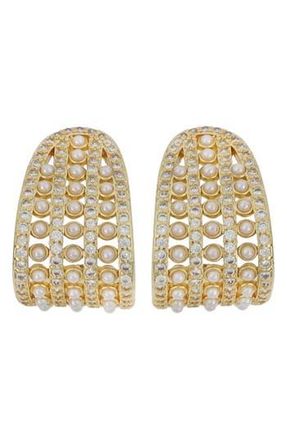 Panacea Faux Pearl & Crystal Hoop Earrings in Gold at Nordstrom Rack