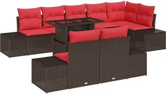 vidaXL Conjunto De Sof&aacute; De Jard&iacute;n 9 Uds. Marr&oacute;n Rat&aacute;n Sint&eacute;tico Vidaxl