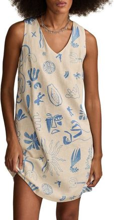 Lucky Brand Mixed Print Linen Blend Sleeveless Minidress in Blue Coral Print at Nordstrom, Size X-Small