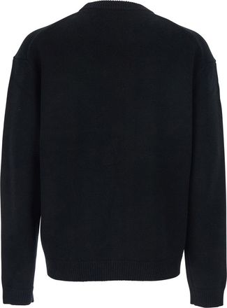 Maison Kitsun&eacute; Mens Black Crewneck Sweater With Logo Embroidery Merinos Extrafine Wool Tops Top