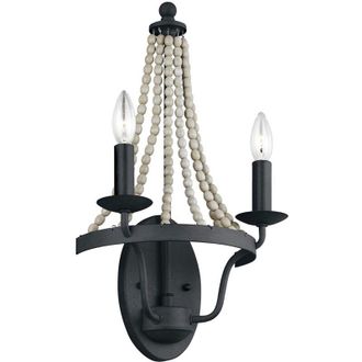 Feiss Applique Classica Nori Acciaio Zinco Scuro Anticato Legno Grigio 2 Luci E14