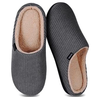 Garonne Mens Slippers with Memory Foam and Wool-Like Lining Slip-on Slippers for Bedroom Indoor/Outdoor, Grey Dark, 12.5/13.5 UK