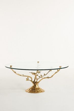 Anthropologie Tree Glass Top Coffee Table