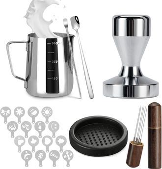 OEM Accesorios De Barista De 51 Mm Para M&aacute;quinas De Espresso, Juego De 22 C&aacute;psulas De Caf&eacute; Con Prensador De 51 Mm 316 Y Jarra Para Espumar Wdt, Almohadill