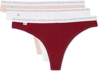 Lacoste 3-Pack Stretch Cotton Thongs in Bordeaux/White/Bistre at Nordstrom, Size Xx-Large