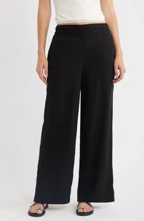 Treasure & Bond Linen Blend Smocked Waist Wide Leg Pants in Black at Nordstrom, Size Xx-Small