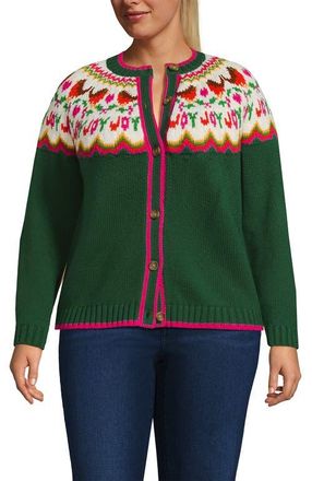 Lands End Lofty Birdseye Fair Isle Cardigan Sweater in Joy Birds/green at Nordstrom, Size 1 X