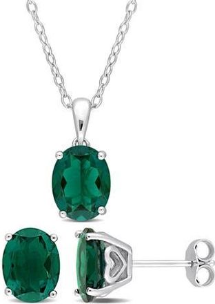 Delmar Oval Lab Grown Emerald Stud Earrings & Pendant Necklace Set in Green at Nordstrom Rack