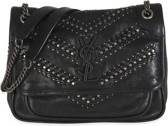 Saint Laurent Black Matelasse Leather Studded Small Niki Chain Bag (Authentic Pre-Loved)