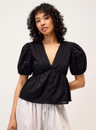 Twik Womens Crocheted-detail poplin blouse