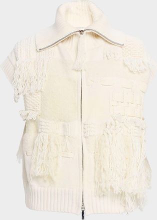 Lafayette 148 New York Fringed Chunky Knit Wool-Cashmere Vest