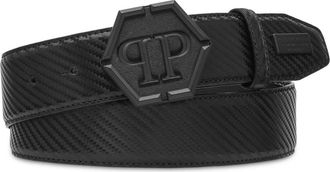 Philipp Plein Leather Belt Hexagon - Heren - Riemen - Zwart - 85 CM - Leer - Accessoires