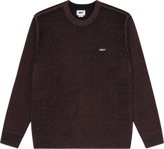 Obey Spray Effect Sweater - Heren - Ronde hals truien - Bruin - L - Katoen - Truien & Vesten