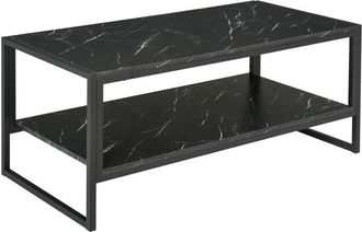 HOMCOM Two-Tier Coffee Table with Marble Effect Shelf and Metal Frame Black