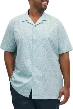 Brooks Brothers Big & Tall Non-Iron Leaf Print Sport Shirt in Turquoise at Nordstrom, Size Xx-Large