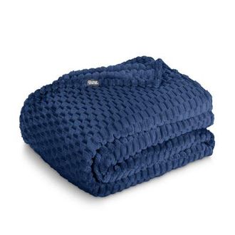 Bare Home Waffle Microplush Fleece Throw Blanket in Dark Blue at Nordstrom