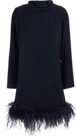 P.A.R.O.S.H. Feathers Jurk - Dames - Shirt Kleedjes - Zwart - XS - Polyester - Kleedjes