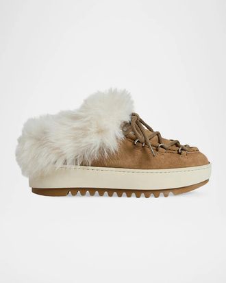 Aquatalia Anise Shearling-Lined Waterproof Suede Mules
