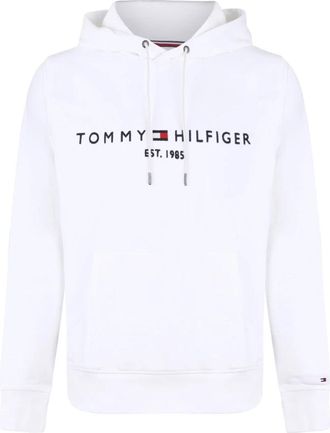 Tommy Hilfiger Wit Logo Geborduurde Hoodie - Heren - Hoodies - Wit - S - Katoen - Hoodies & sweatvesten