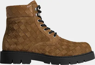 Bottega Veneta Men & apos;s Haddock Intrecciato Suede Lace-Up Boots