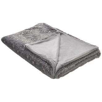 Beliani Colcha De Poli&eacute;ster Gris 130 X 180 Cm Manta Patr&oacute;n De Estrella Dorada Sala De Estar Dormitorio Alazeya