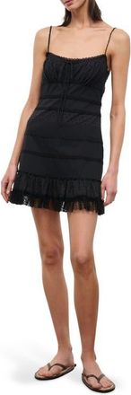 Staud Halie Lace Detail Stretch Cotton Minidress in Black at Nordstrom, Size 12