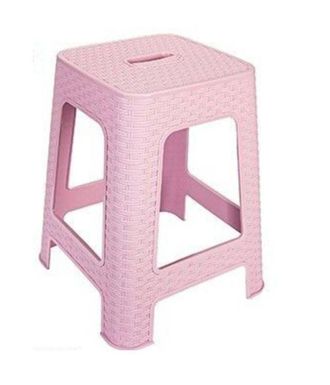 Trade Shop Trade Shop - Taburete De Pl&aacute;stico Rat&aacute;n Rosa H 45,5 Cm Silla Accesorio Decoraci&oacute;n Hogar