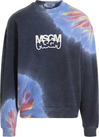 Msgm Multicolor Logo Print Tie Dye Sweatshirt
