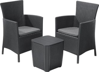 Keter Conjunto Sill&oacute;n Y Mesa Iowa Gris Balc&oacute;n Terraza Jard&iacute;n Exterior Resina Con Cojines Silla (2x): 62 X 60 X 89, Mesa: 39 X 39 X 42 Cm - Keter