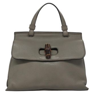 Gucci Bamboo Daily Top Handle Bag Leather Gray Leather Handbag (Pre-Owned)