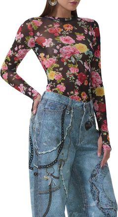 AFRM Kaylee Floral Mesh Top in Spring Rose at Nordstrom, Size Xx-Small