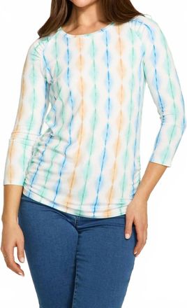 FDJ 3/4 Sleeve Scoop Neck Top In Yellow Wave Stripe