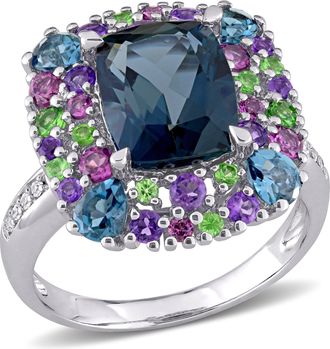 Mimi & Max 5 4/5ct TGW Multi Gemstone and Diamond Square Cocktail Ring Sterling Silver