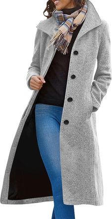 Generic Women Wool Trench Coats Single Breasted Lapel Long Sleeve Winter Warm Overcoats Casual Comfort Elegant Outdoor Outwear long trench coats for women Gra