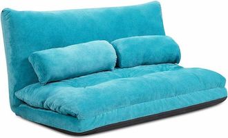 Costway Costway - Sof&aacute; De Suelo, Sof&aacute; Cama Multifuncional Regulable En 6 Posiciones Con 2 Almohadas, Sof&aacute; Duradero Y Estable Con Forro En Ante (azul)