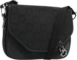 Ferragamo Pre-owned Canvas Shoulder Bag - Dames - Vintage Schoudertas - Zwart - ONE Size - Leer - Vintage