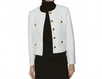 Urban Revivo Multi-Pocket Tweed Jacket In Cream