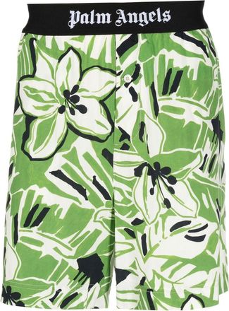 Palm Angels floral-print logo-waistband shorts - men - Polyamide/Viscose/Polyester/Spandex/Elastane - M - Green
