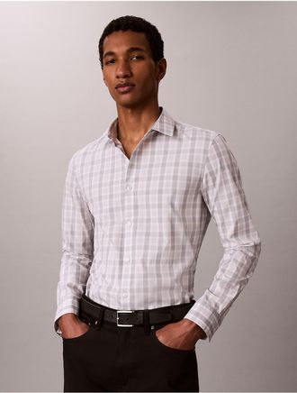 Calvin Klein Mens Yarn-Dyed Plaid Slim Shirt - Grey - XL