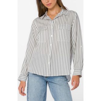Velvet Heart Talma Roll Tab Sleeve Button-Up Shirt in Mood Indigo Stripe at Nordstrom Rack, Size X-Large