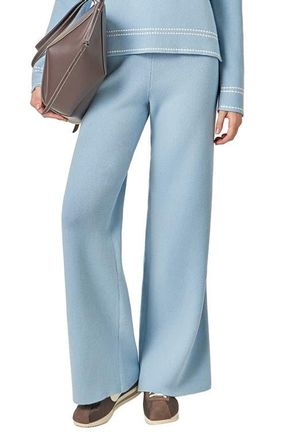 English Factory Stitch Detail Wide Leg Knit Pants in Slate Blue at Nordstrom, Size X-Small