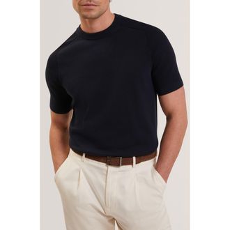 Ted Baker Torrent Short Sleeve Cotton & Wool Sweater in Navy at Nordstrom, Size 4