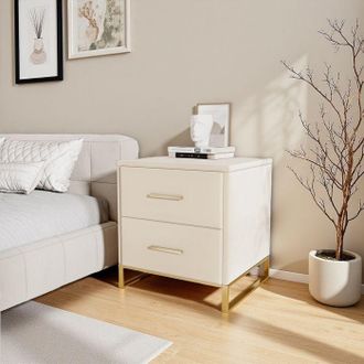 OEM Mesita De Noche Con Almacenamiento 2 Cajones De Terciopelo Y Patas Doradas - Lote De 2 - 40x40x50 Cm - Estilo Moderno Y Lujo