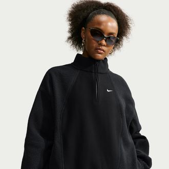 Nike Womens Studio Fleece Heavyweight Plush Oversized 1/4-Zip Sweatshirt in Black | IM8363-001